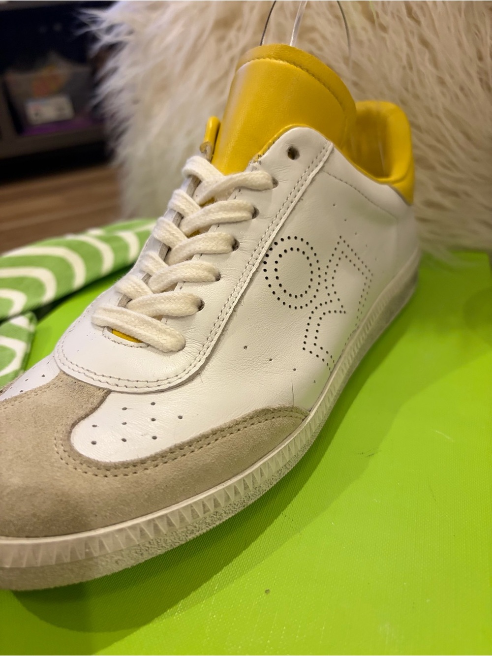Isabel Marant White Leather Sneakers with Yellow Tongue and Lining - Picture 3 of 10
